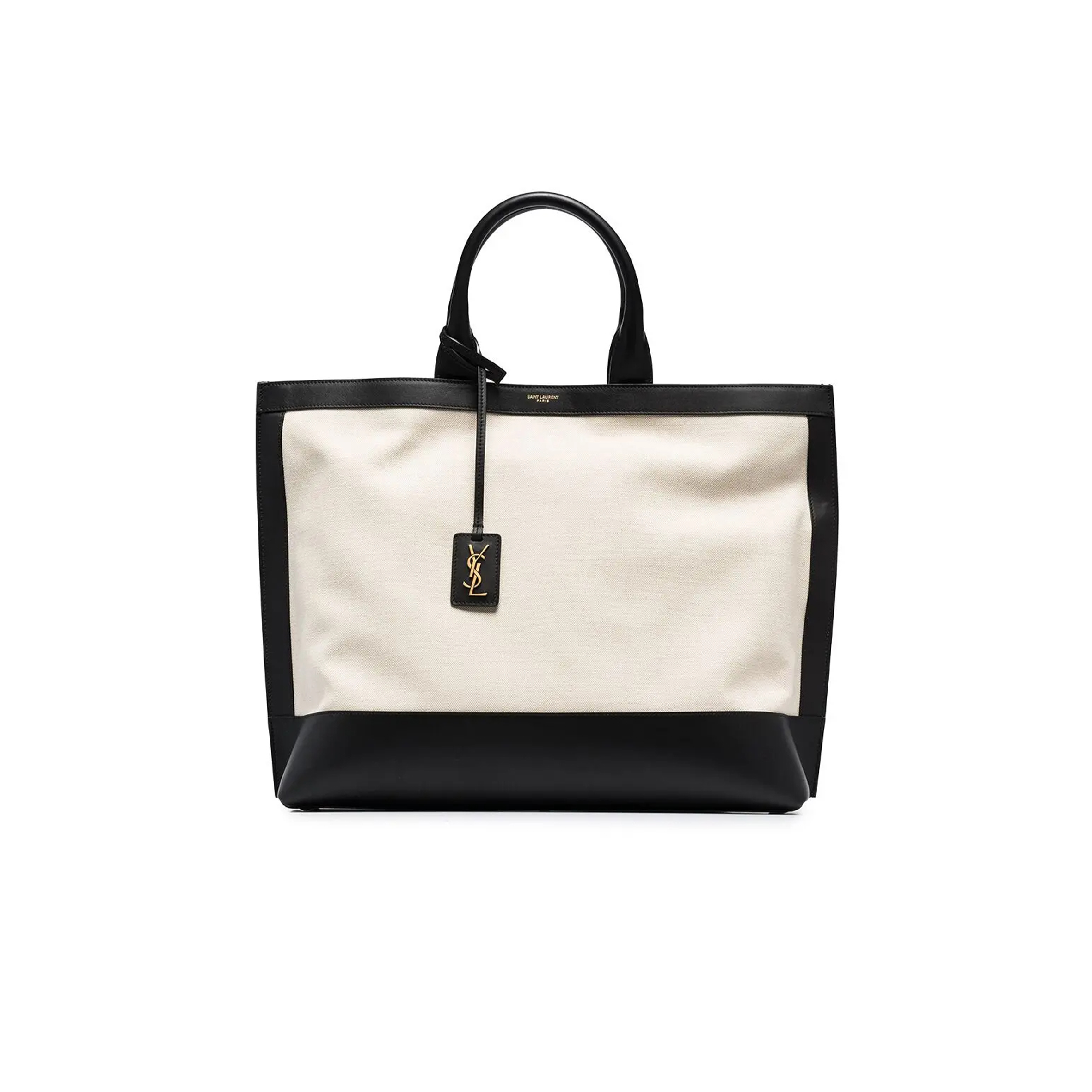 YSL CALFSKIN LINEN TWO TONE SHOPPING TOTE BLACK 6197571560143 (41.5*34*14cm)